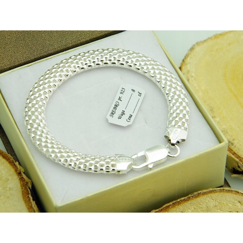 Bransoletka damska ażurowa Tuba szerokość 8mm srebro próby 925