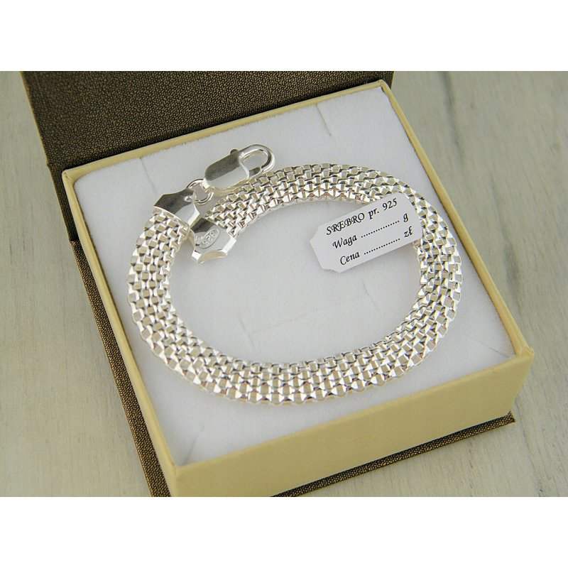 Bransoletka damska ażurowa Tuba szerokość 8mm srebro próby 925