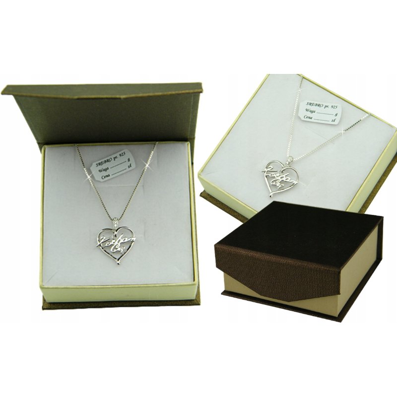 Łańcuszek damski z serduszkiem Kocham Cię srebro próby 925