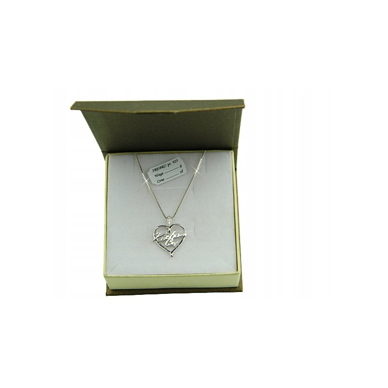 Łańcuszek damski z serduszkiem Kocham Cię srebro próby 925