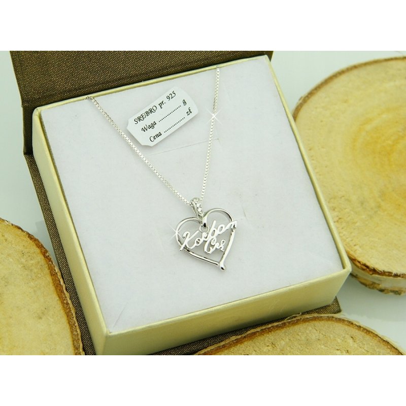 Łańcuszek damski z serduszkiem Kocham Cię srebro próby 925