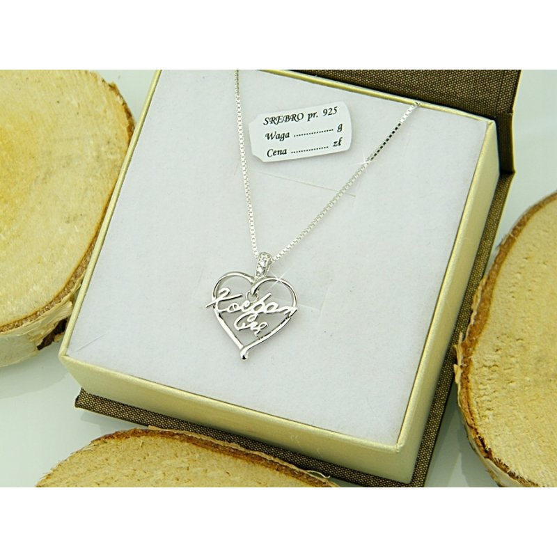 Łańcuszek damski z serduszkiem Kocham Cię srebro próby 925