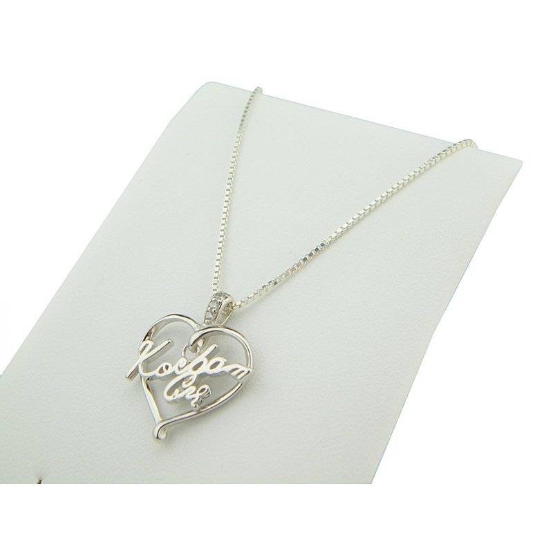 Łańcuszek damski z serduszkiem Kocham Cię srebro próby 925
