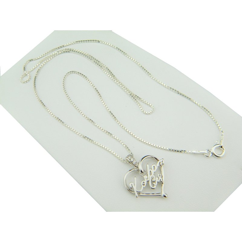 Łańcuszek damski z serduszkiem Kocham Cię srebro próby 925