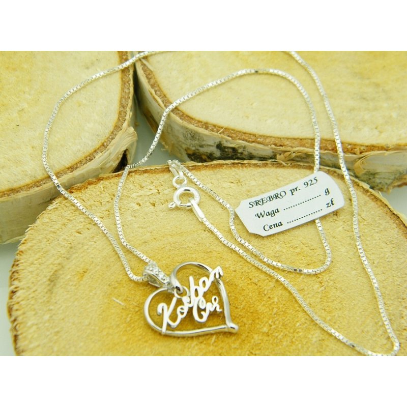 Łańcuszek damski z serduszkiem Kocham Cię srebro próby 925