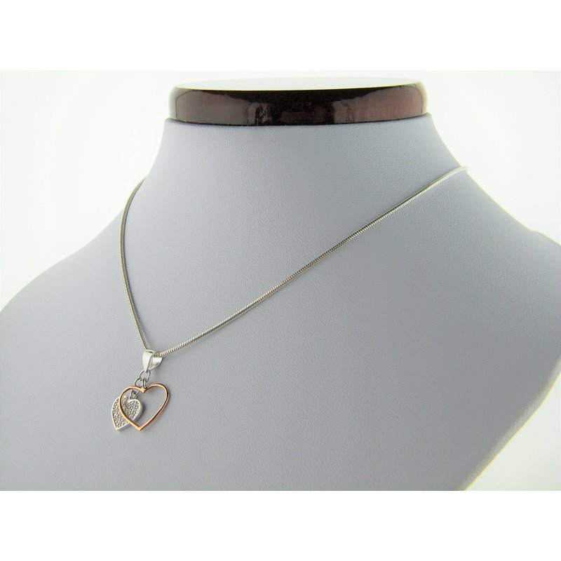 Łańcuszek damski z podwójnym sercem srebro próby 925