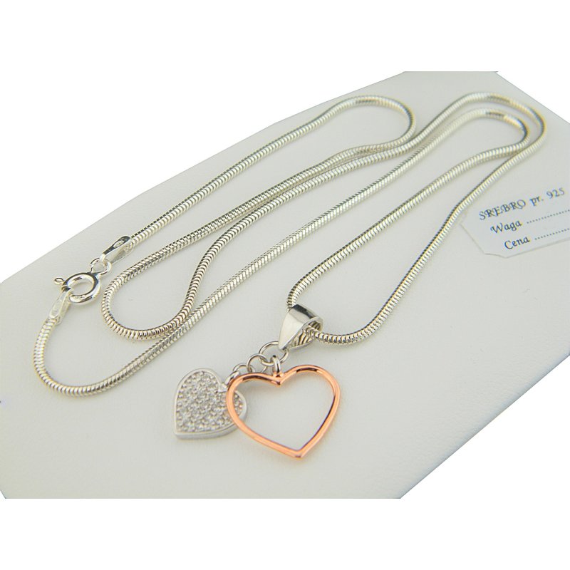 Łańcuszek damski z podwójnym sercem srebro próby 925