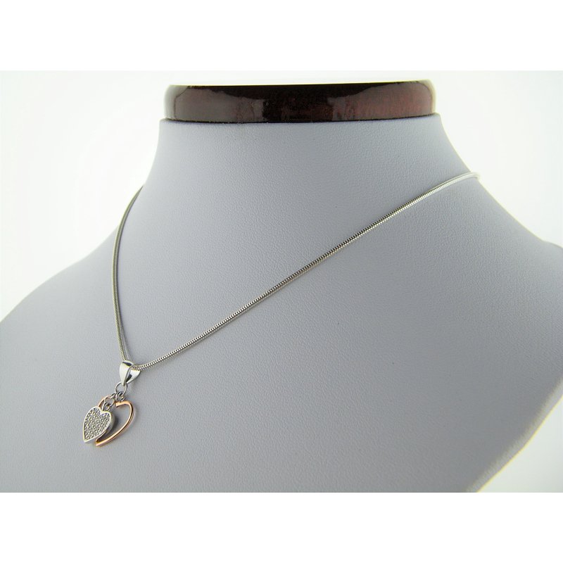Łańcuszek damski z podwójnym sercem srebro próby 925