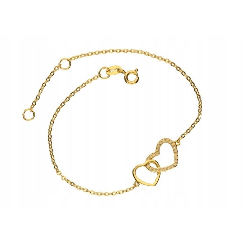 Bransoletka damska z serduszkami i cyrkoniami  srebro próby 925 pozłacane