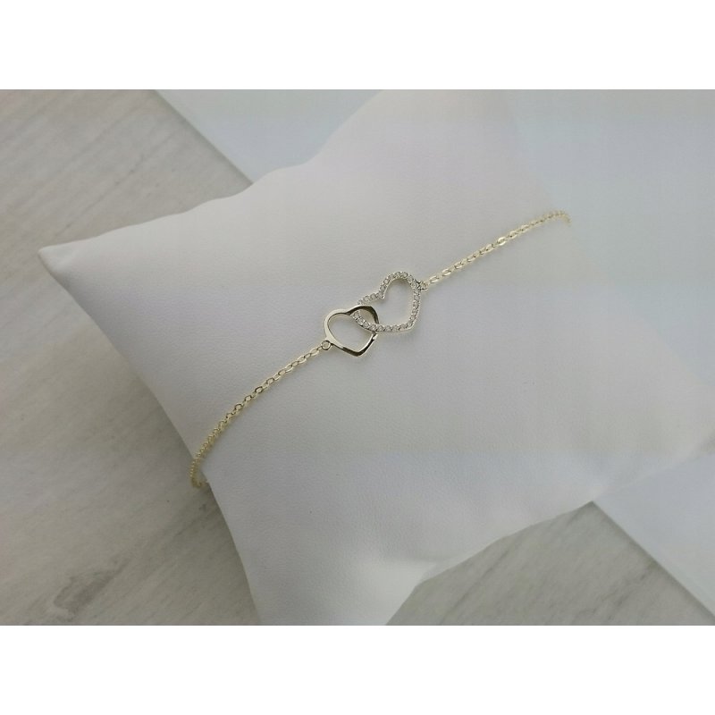 Bransoletka damska z serduszkami i cyrkoniami  srebro próby 925 pozłacane