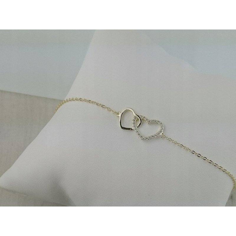 Bransoletka damska z serduszkami i cyrkoniami  srebro próby 925 pozłacane