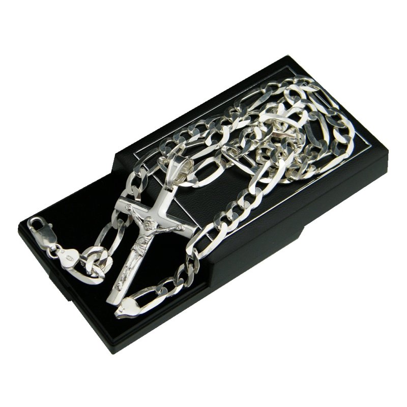 Łańcuszek męski Figaro z krzyżykiem długość 50cm szerokość 8mm srebro próby 925