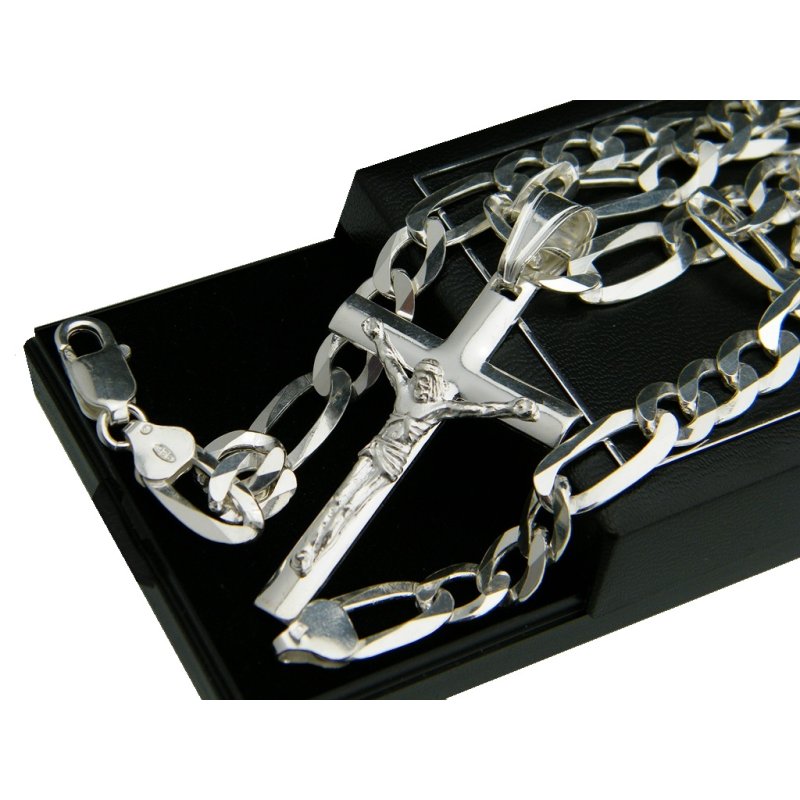 Łańcuszek męski Figaro z krzyżykiem długość 50cm szerokość 8mm srebro próby 925