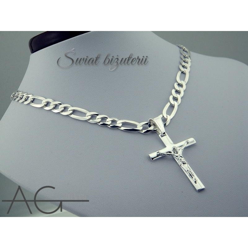 Łańcuszek męski Figaro z krzyżykiem długość 55cm szerokość 8mm srebro próby 925