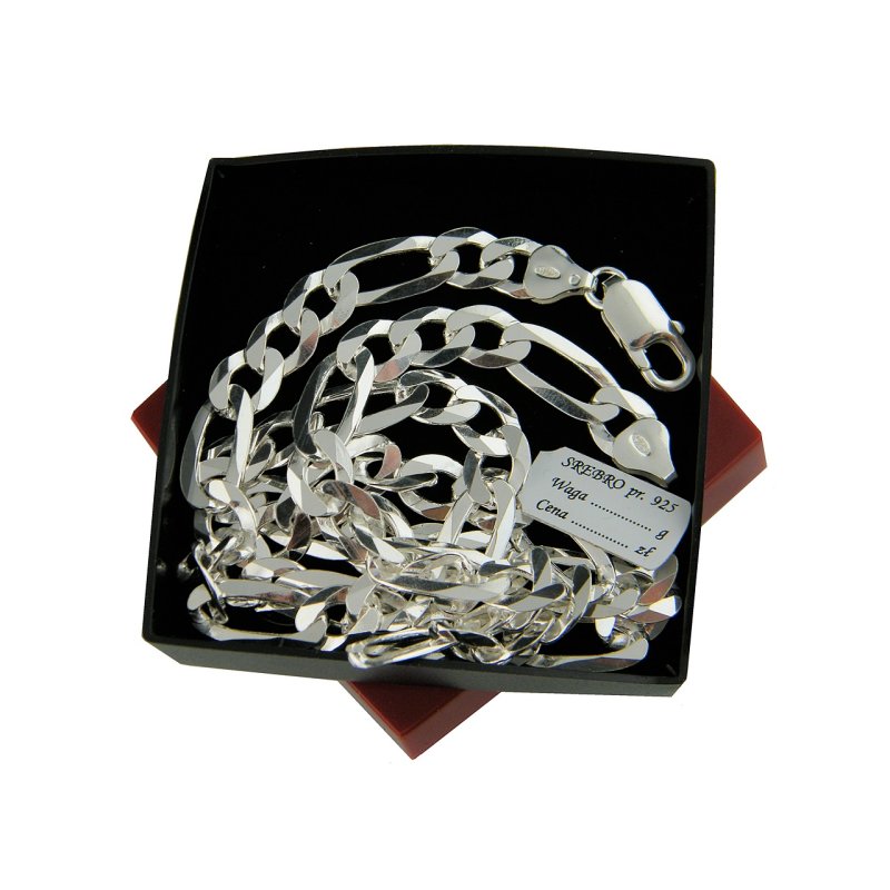 Męski łańcuszek Figaro długość 60cm szerokość 8mm srebro próby 925