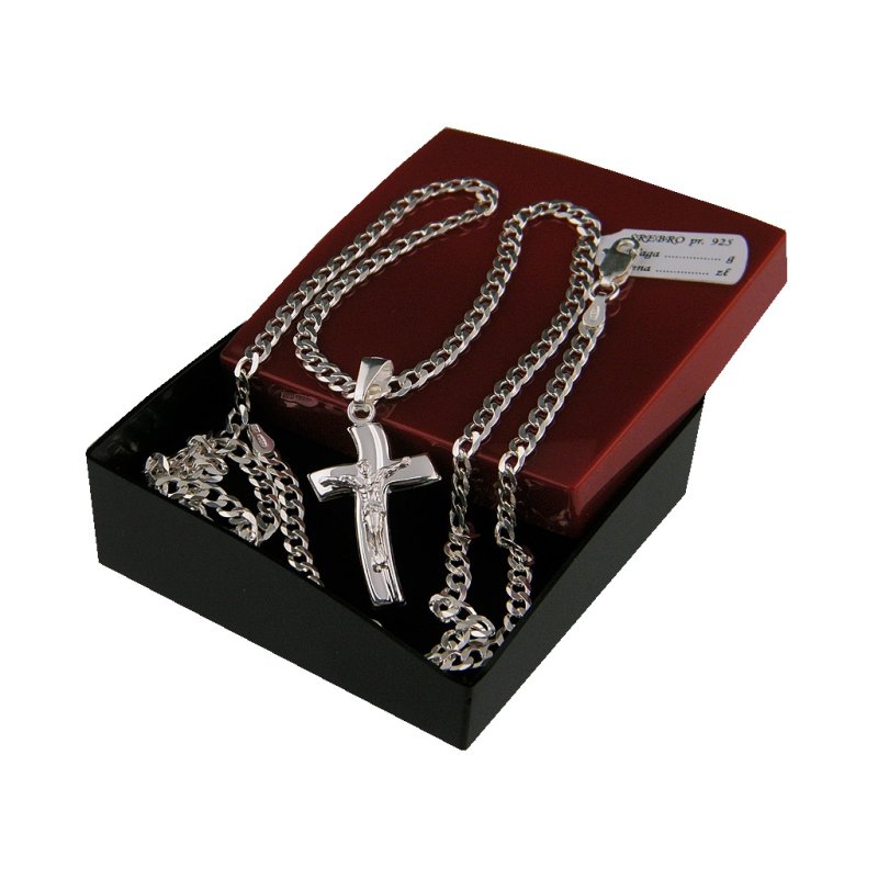 Łańcuszek pancerka męski z krzyżykiem srebro pr. 925