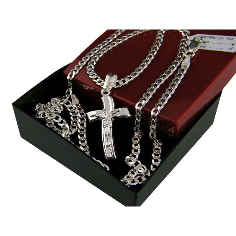 Łańcuszek pancerka męski z krzyżykiem srebro pr. 925