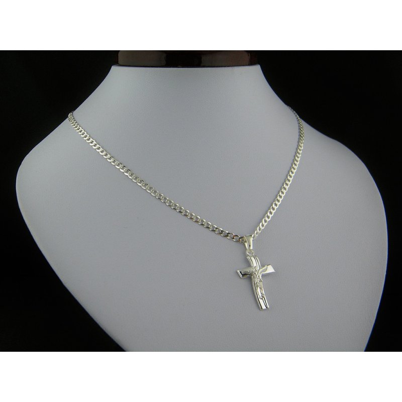 Łańcuszek pancerka męski z krzyżykiem srebro pr. 925