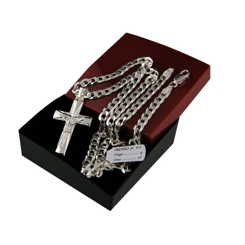 Łańcuszek męski pancerka z krzyżykiem srebro próby 925