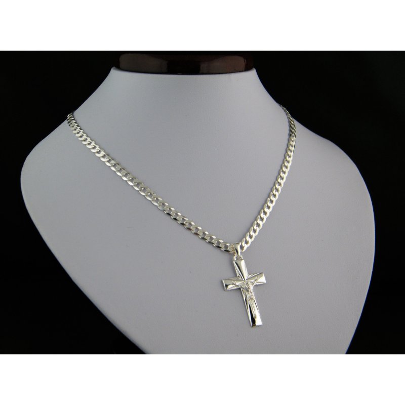 Łańcuszek męski pancerka z krzyżykiem srebro próby 925