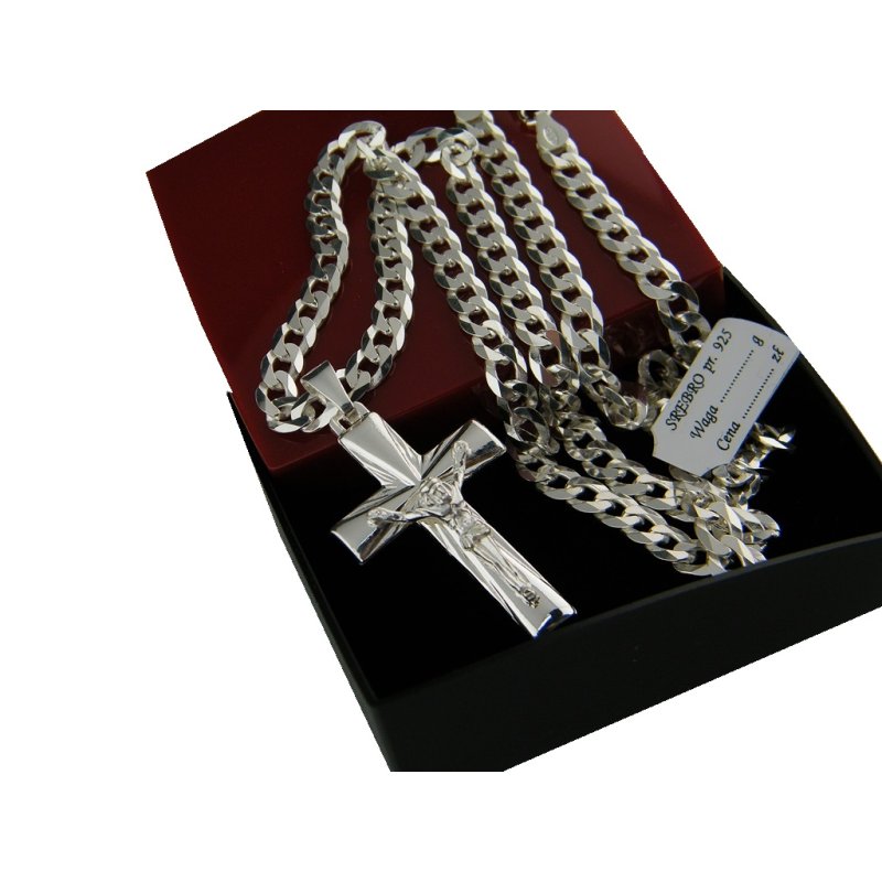 Łańcuszek męski pancerka z krzyżykiem srebro próby 925