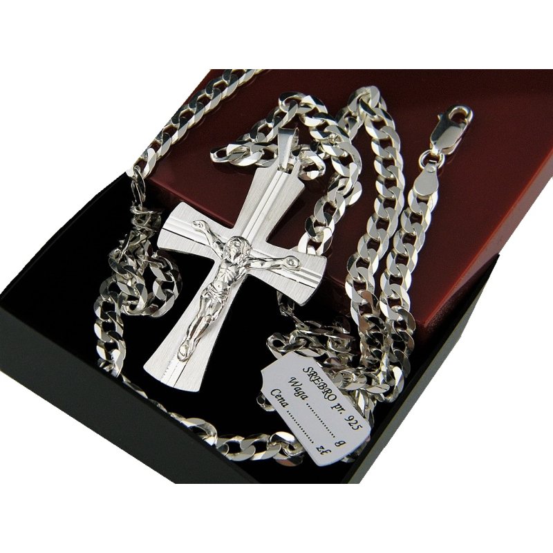 Łańcuszek męski pancerka z krzyżykiem srebro próby 925