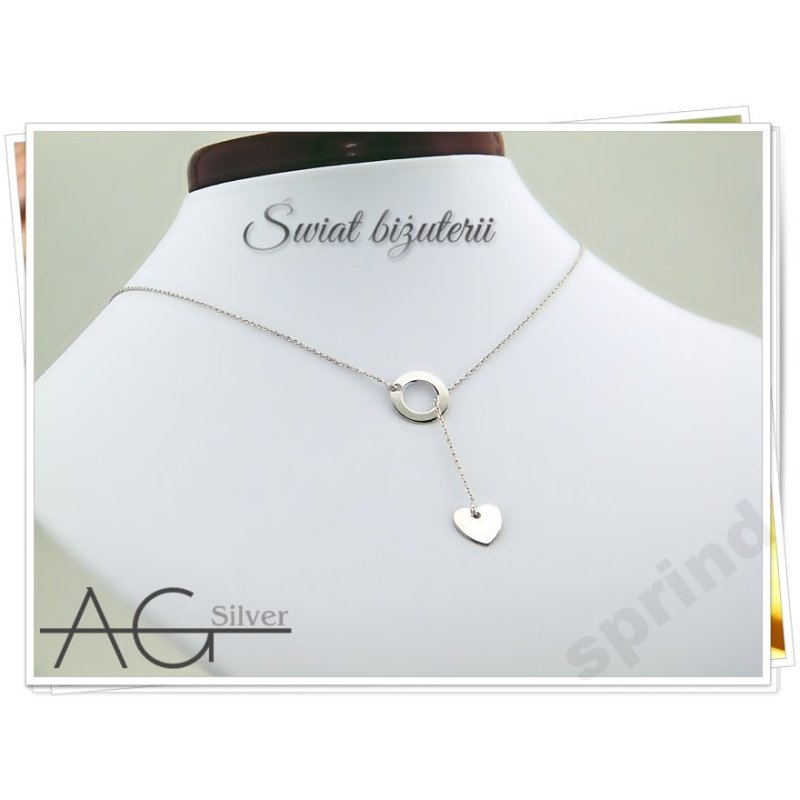 Łańcuszek damski krawat z serduszkiem srebro próby 925