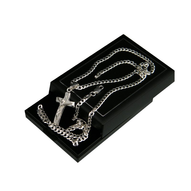 Łańcuszek pancerka męski z krzyżykiem, srebro próby 925