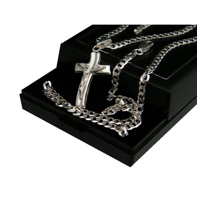 Łańcuszek pancerka męski z krzyżykiem, srebro próby 925