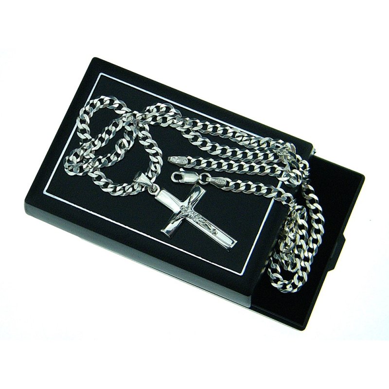 Łańcuszek pancerka męski z krzyżykiem, srebro próby 925