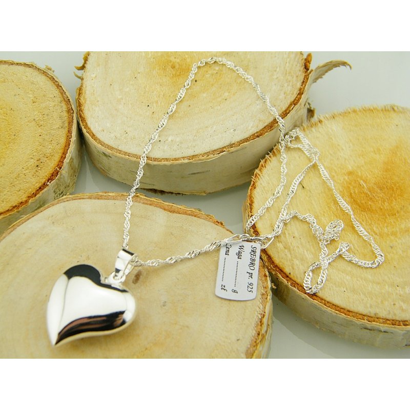 Łańcuszek damski Singapur z serduszkiem długość 55cm srebro próby 925