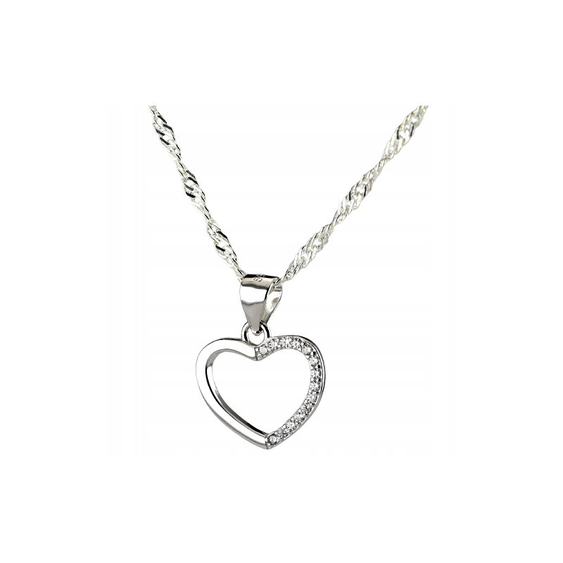 Łańcuszek damski Singapur z serduszkiem z cyrkoniami srebro próby 925