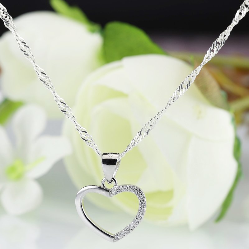 Łańcuszek damski Singapur z serduszkiem z cyrkoniami srebro próby 925