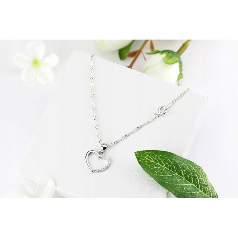Łańcuszek damski Singapur z serduszkiem z cyrkoniami srebro próby 925