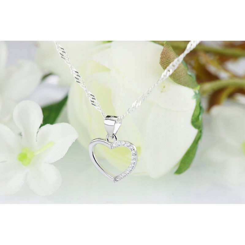 Łańcuszek damski Singapur z serduszkiem z cyrkoniami srebro próby 925