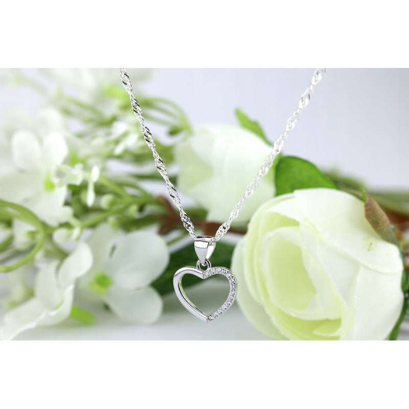 Łańcuszek damski Singapur z serduszkiem z cyrkoniami srebro próby 925