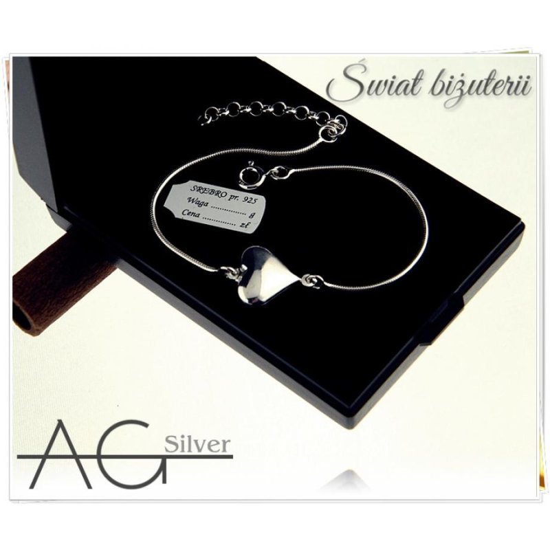 Bransoletka damska z serduszkiem srebro próby 925