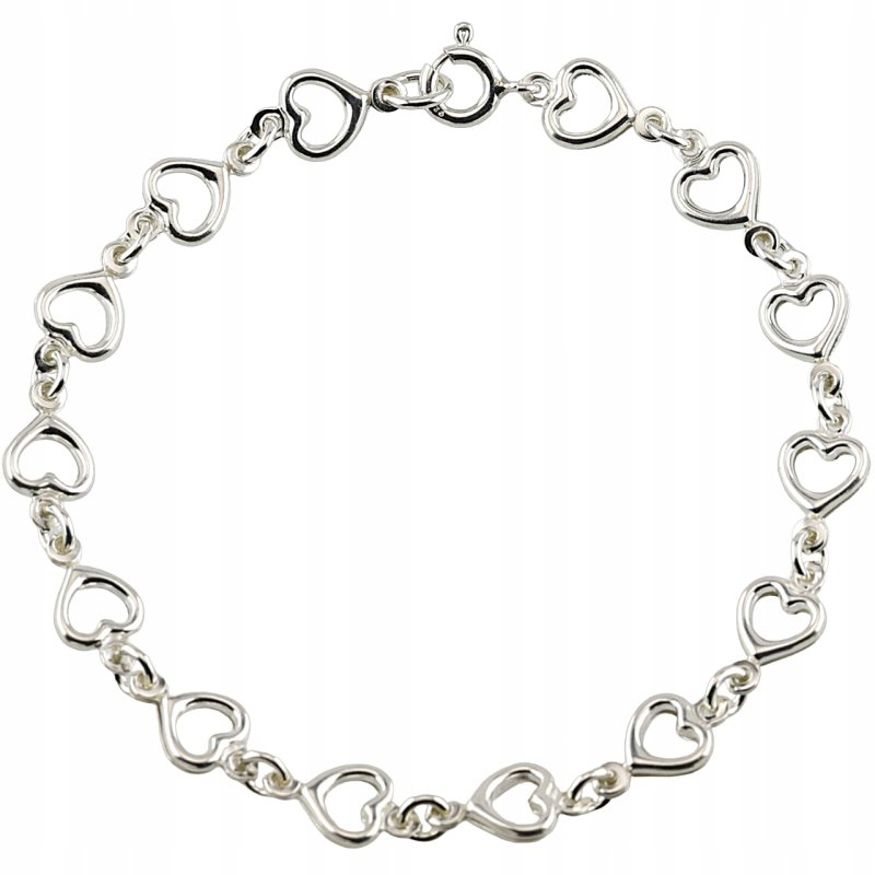 Bransoletka damska w serduszka srebro próby 925 długość 18,5cm