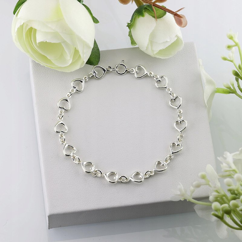 Bransoletka damska w serduszka srebro próby 925 długość 18,5cm