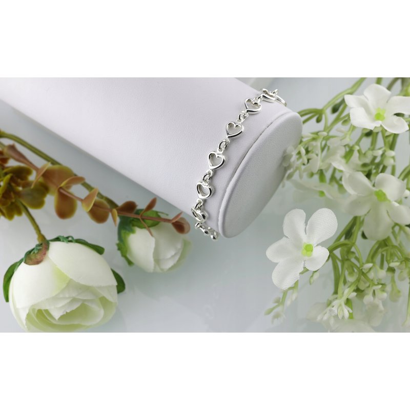 Bransoletka damska w serduszka srebro próby 925 długość 18,5cm