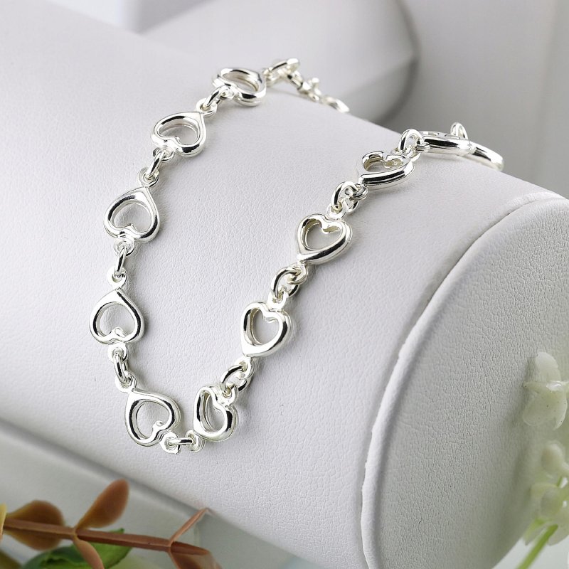 Bransoletka damska w serduszka srebro próby 925 długość 18,5cm