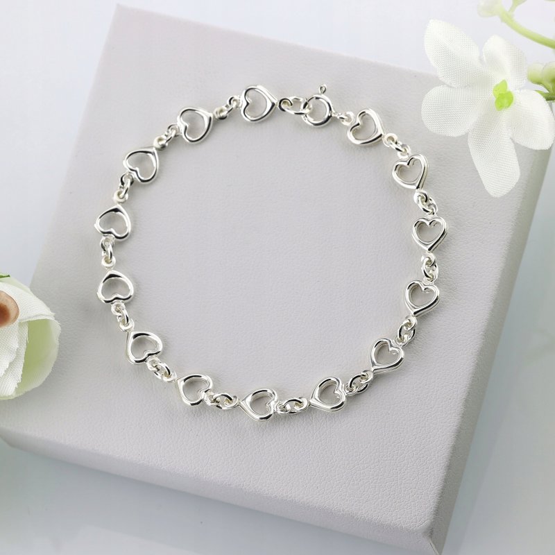 Bransoletka damska w serduszka srebro próby 925 długość 18,5cm