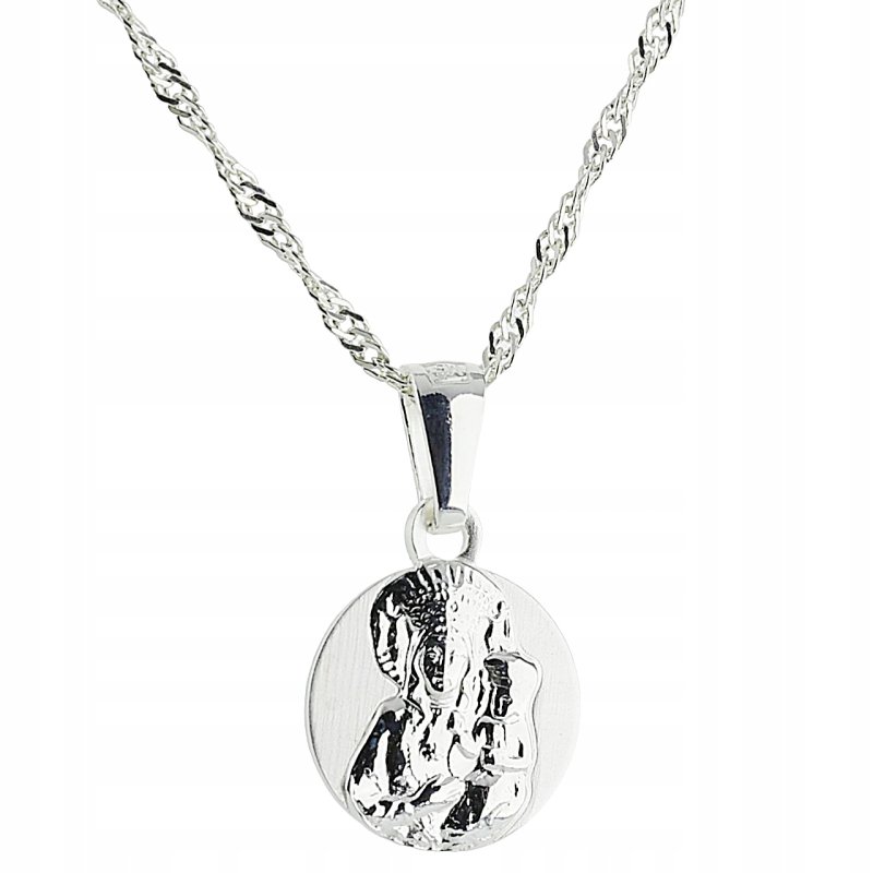 Łańcuszek damski Singapur z medalikiem Matki Boskiej Częstochowskiej srebro próby 925