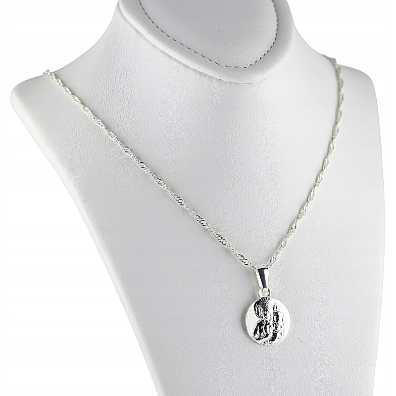 Łańcuszek damski Singapur z medalikiem Matki Boskiej Częstochowskiej srebro próby 925