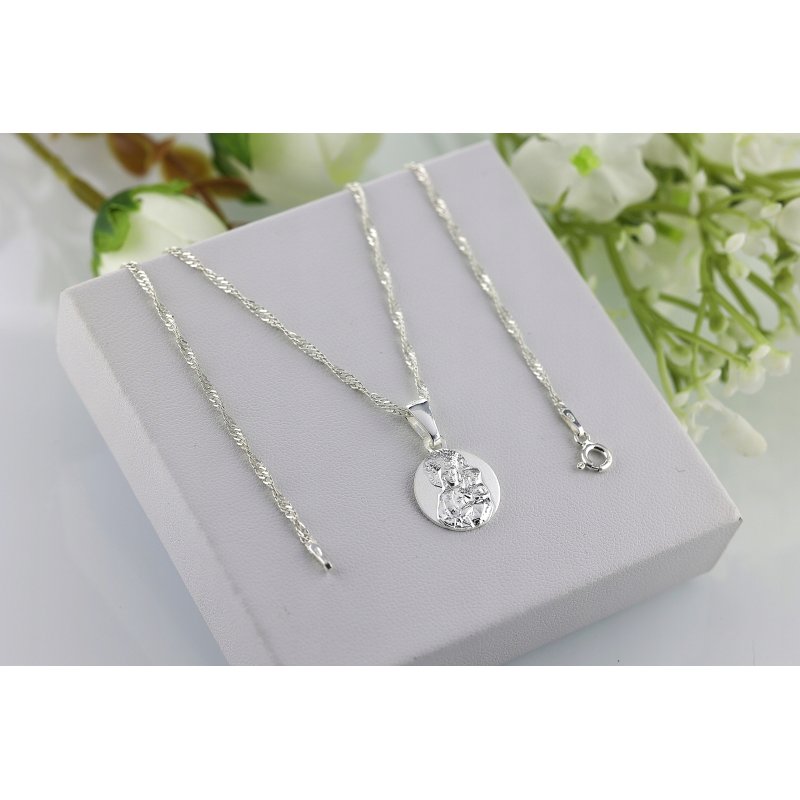 Łańcuszek damski Singapur z medalikiem Matki Boskiej Częstochowskiej srebro próby 925