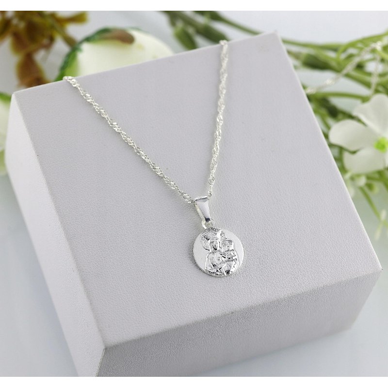 Łańcuszek damski Singapur z medalikiem Matki Boskiej Częstochowskiej srebro próby 925