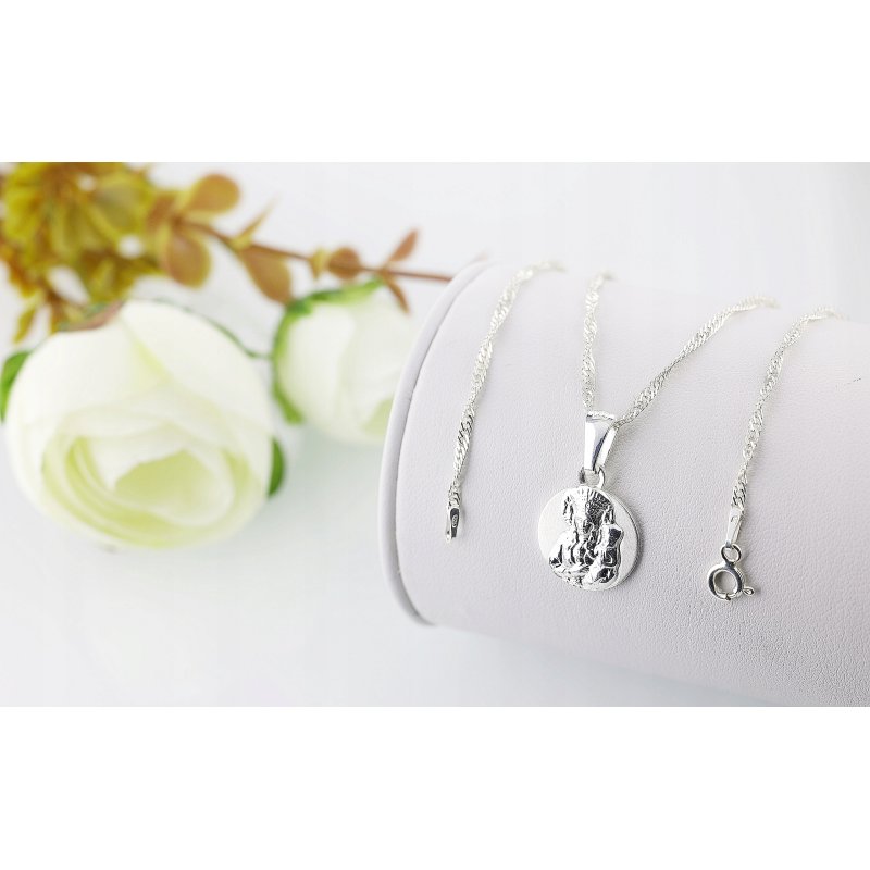 Łańcuszek damski Singapur z medalikiem Matki Boskiej Częstochowskiej srebro próby 925