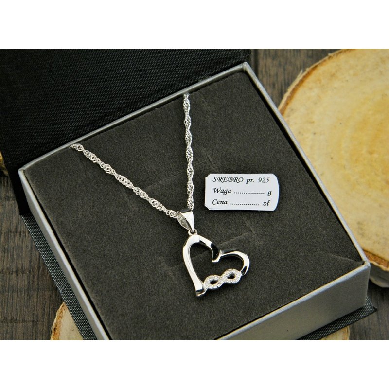 Srebrny damski łańcuszek Singapur z serduszkiem nieskończoność długość 50cm próby 925