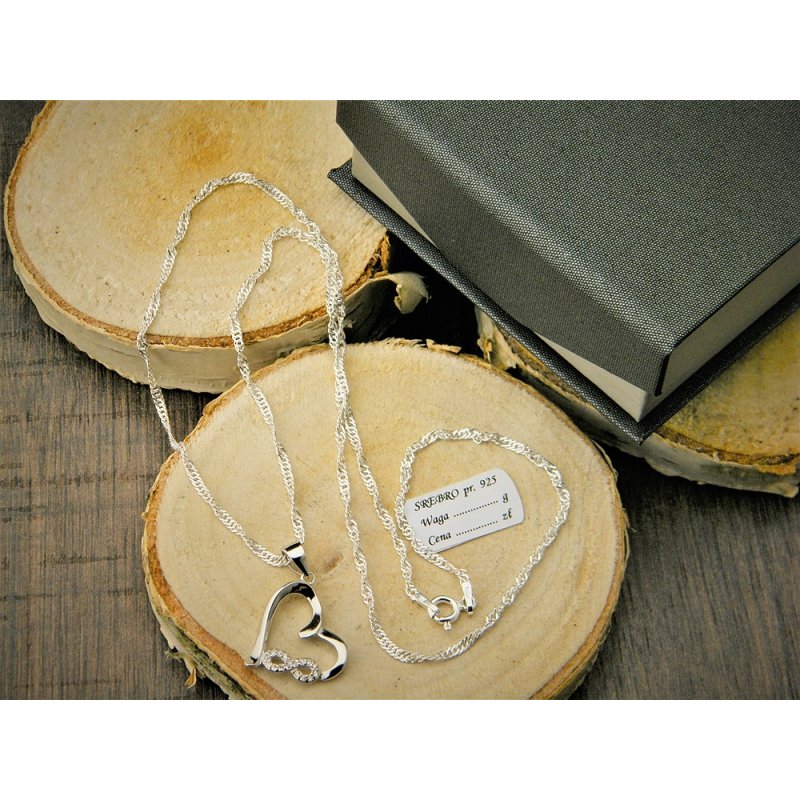 Srebrny damski łańcuszek Singapur z serduszkiem nieskończoność długość 50cm próby 925