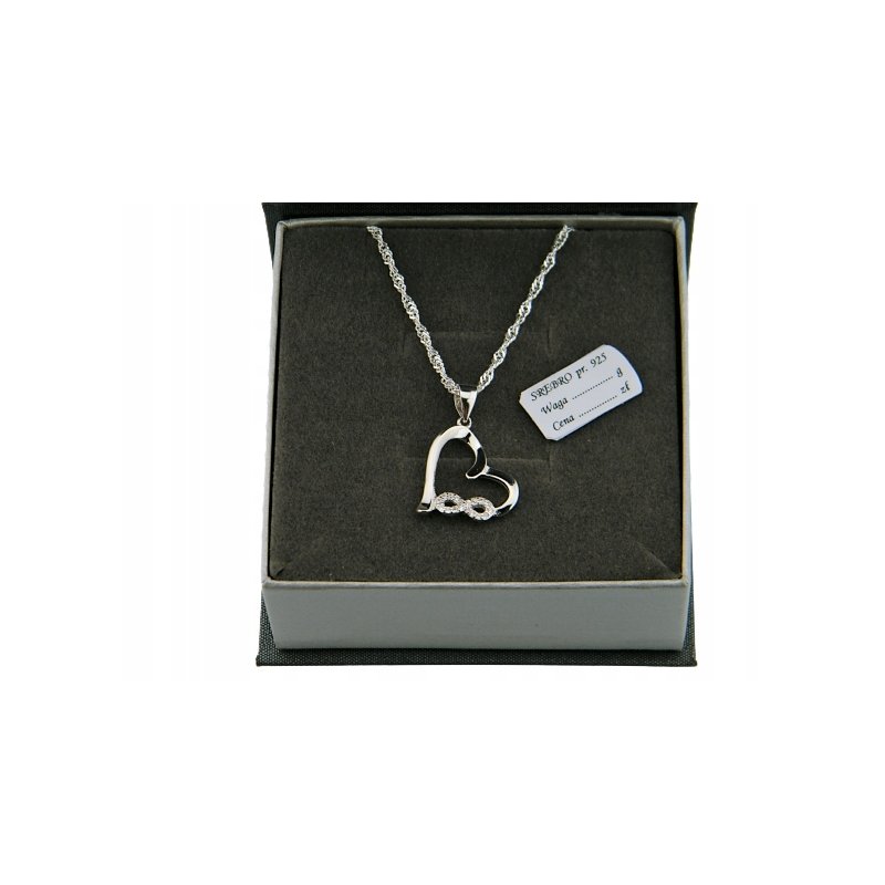 Srebrny damski łańcuszek Singapur z serduszkiem nieskończoność długość 50cm próby 925